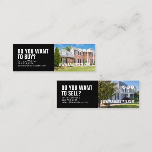 モダン実在住宅写真プロフェッショナル不動産仲介業者 スキニー名刺 (正面/裏面)