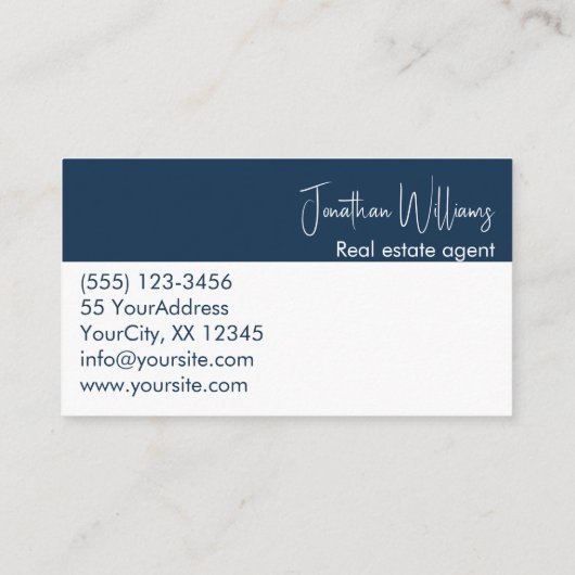 モダン実在地エージェント丸い写真の青い白い丸 名刺 (裏面)