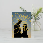 モダン実在金ゴールド日付ホイルはがきを保存 箔招待状ポストカード (立ち正面)