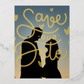 モダン実在金ゴールド日付ホイルはがきを保存 箔招待状ポストカード (正面)