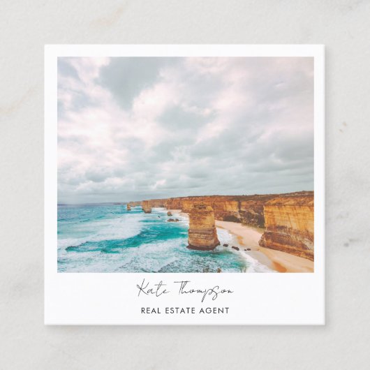 モダン実在Estate Agentビーチ海フォトスクリプト スクエア名刺 (正面)