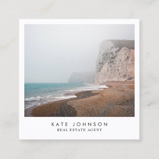 モダン実在Estate Agentビーチ海フルフォト スクエア名刺 (正面)