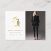 モダン実在Estate Agent不動産仲介業者ロゴ写真金ゴールド 名刺 (正面)