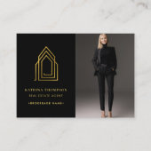 モダン実在Estate Agent不動産仲介業者ロゴ写真金ゴールド 名刺 (正面)