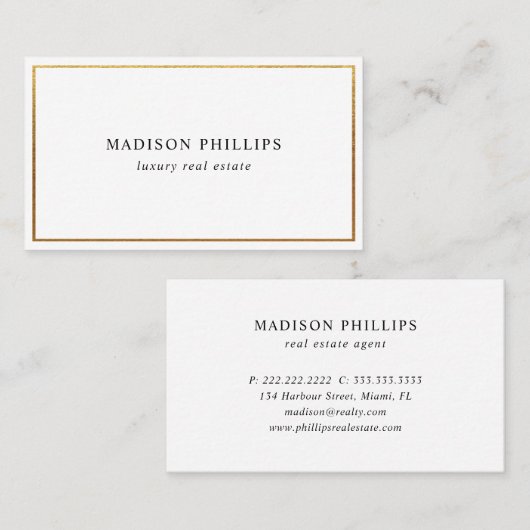 モダン実在Estate Agent Brokerラグジュアリー金ゴールド縁ど 名刺 (正面/裏面)