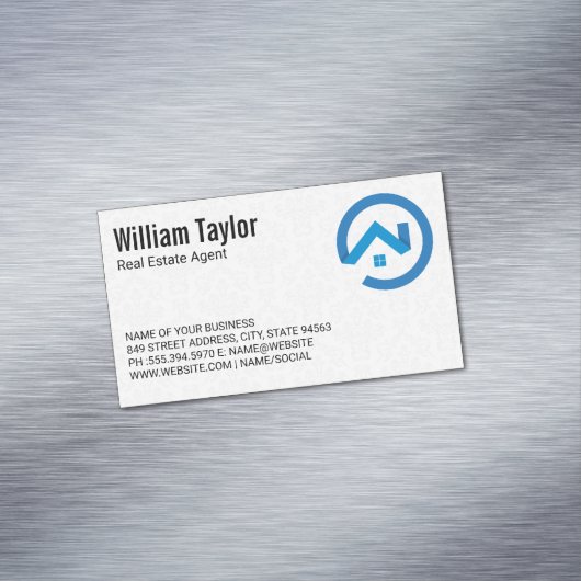 モダン実在Estate Blue Logo | ダマスクパターン マグネット名刺 (インサイチュ)