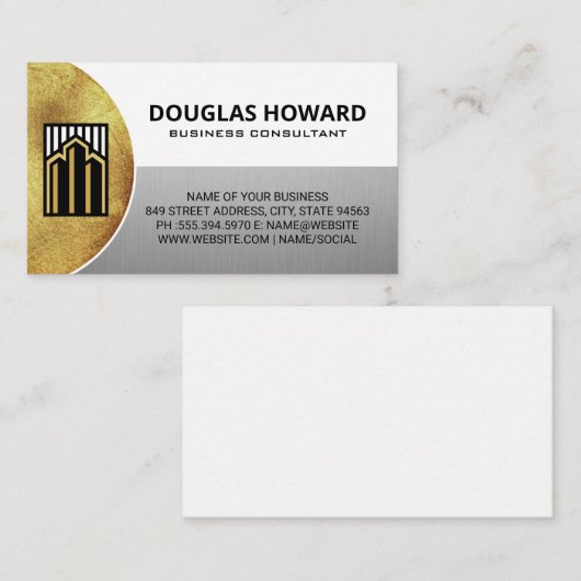 モダン実在Estate Logo |ゴールデンシルバーホワイト 名刺 (正面/裏面)