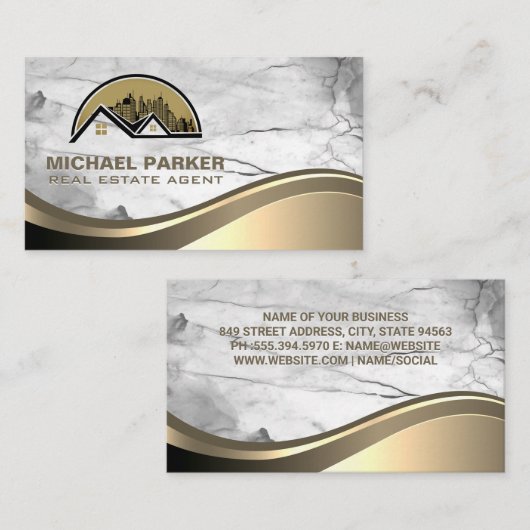 モダン実在Estate Logo |大理石 名刺 (正面/裏面)