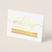 モダン実在FOILスクリプト結婚式招待状金ゴールド 箔カード (正面)