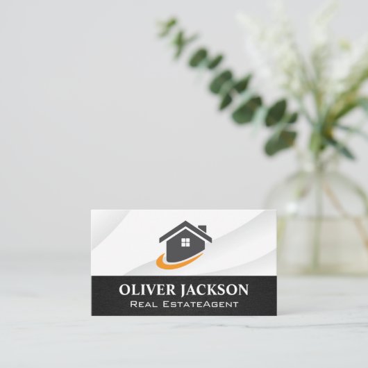 モダン家実在財産ロゴ 名刺 (スタンド正面)