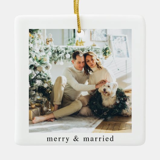 モダン家族のメリー写真&結婚した セラミックオーナメント (正面)