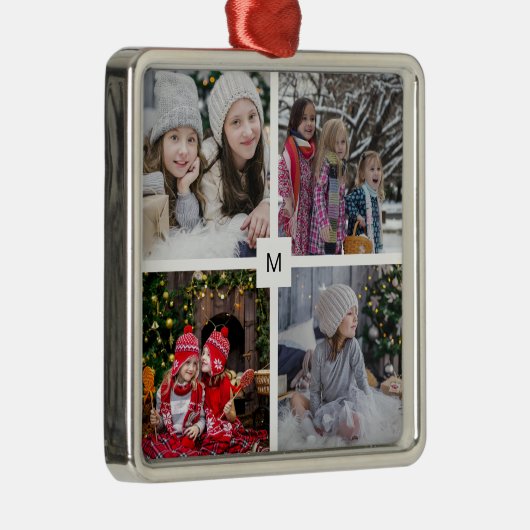 モダン家族の写真のコラージュモノグラムのクリスマス メタルオーナメント (右)