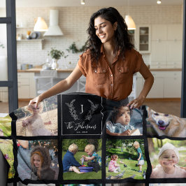 モダン家族の写真の白黒モノグラムの フリースブランケット