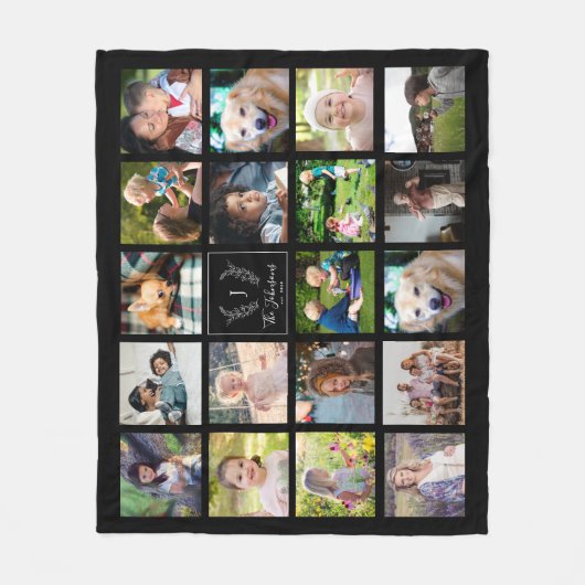 モダン家族の写真の白黒モノグラムの フリースブランケット (正面)