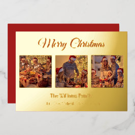 モダン家族エレガント写真メリークリスマス 箔シーズンカード