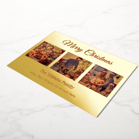 モダン家族エレガント写真メリークリスマス 箔シーズンカード (回転した状態)