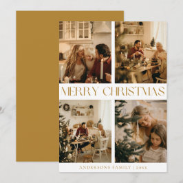 モダン家族エレガント写真金ゴールドミニマルクリスマス シーズンカード