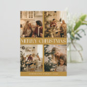 モダン家族エレガント写真金ゴールドミニマルクリスマス シーズンカード (スタンド正面)