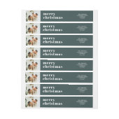 モダン家族ミニマル写真ダークグリーンのクリスマス ラップアラウンドラベル (シート)