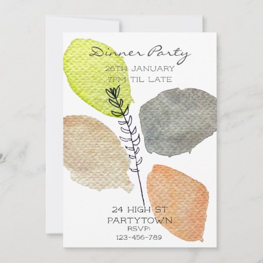 モダン審美的な水の色の地球の色のディナー 招待状 (正面)