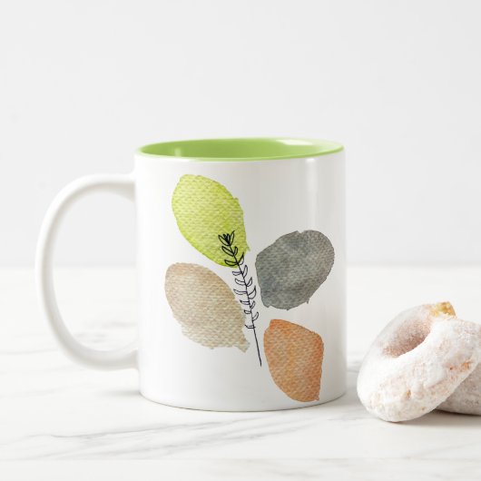 モダン審美的な水彩葉 ツートーンマグカップ (ドーナツ)