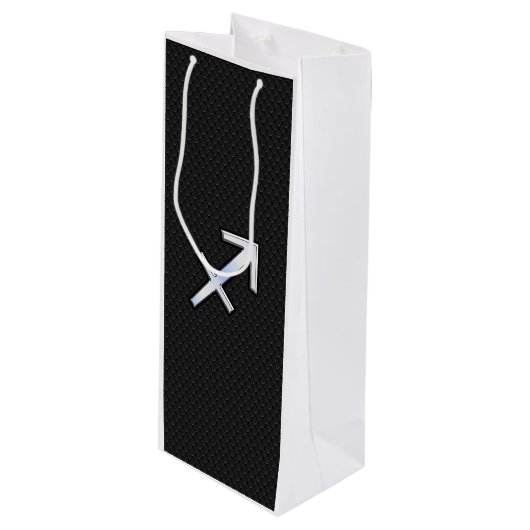 モダン射手座〔占星術の〕十二宮図サイン入りスネークスキン ワインギフトバッグ (正面アングル)