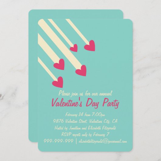 モダン射撃、 発砲スターピンクハートバレンタインパーティー 招待状 (正面/裏面)
