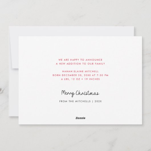 モダン小さなクリスマス写真の誕生発表 シーズンカード (裏面)