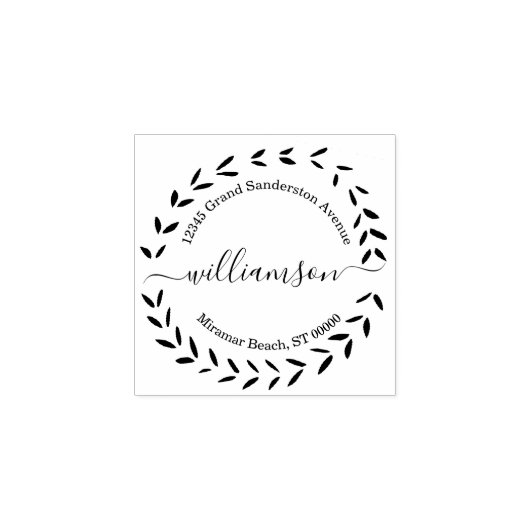 モダン差出人住所スタンプローレルリース ラバースタンプ (インプリント)