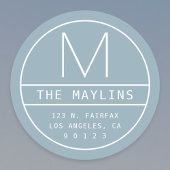 モダン差出人住所&モノグラム |ほこりっぽい青 ラウンドシール