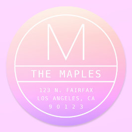 モダン差出人住所&モノグラム カラフル | グラデーション ラウンドシール