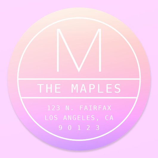 モダン差出人住所&モノグラム カラフル | グラデーション ラウンドシール