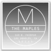 モダン差出人住所&モノグラム |グラデーション黒 シール (正面)