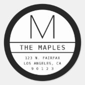 モダン差出人住所&モノグラム |グラデーション黒 ラウンドシール (正面)