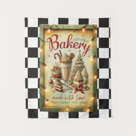 モダン市松模様に素朴パン屋 タペストリー