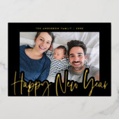 モダン年末年始のフォトブラック金ゴールド 箔シーズンカード (正面)