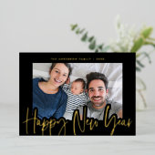 モダン年末年始のフォトブラック金ゴールド 箔シーズンカード (立ち正面)
