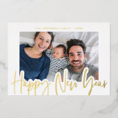 モダン年末年始の写真白金ゴールド 箔シーズンカード (正面)