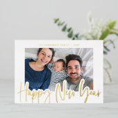 モダン年末年始の写真白金ゴールド 箔シーズンカード (立ち正面)