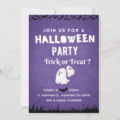 モダン幽霊エンジェンスパープルハローウィンパーティ 招待状 (正面)