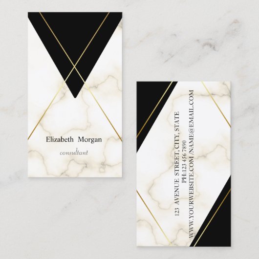 モダン幾何エレガント大理石金ゴールドストライプ 名刺 (正面/裏面)