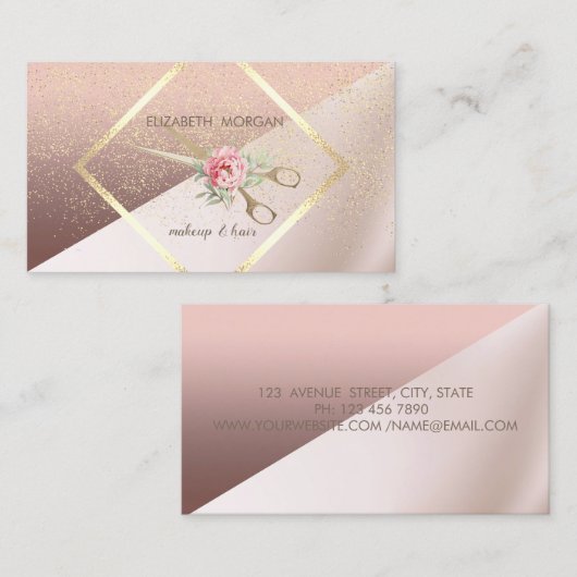 モダン幾何エレガント,枠,紙吹雪,はさみ 名刺 (正面/裏面)