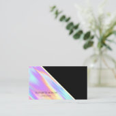 モダン幾何カッコいい，黒，ホログラフィカラフルック 名刺 (スタンド正面)