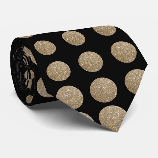 モダン幾何ガーリー黒金ゴールド水玉模様 ネクタイ (ロール)