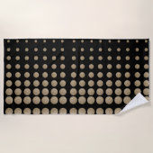 モダン幾何ガーリー黒金ゴールド水玉模様 ビーチタオル (正面)