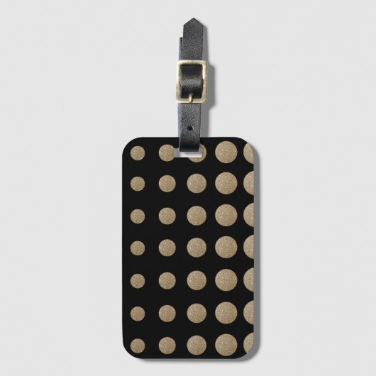 モダン幾何ガーリー黒金ゴールド水玉模様 ラゲッジタグ (正面縦)