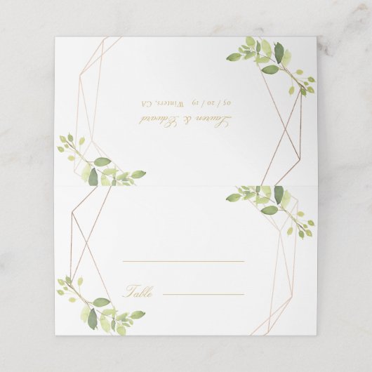 モダン幾何パーソナライズされた結婚緑 プレイスカード (外部開封)