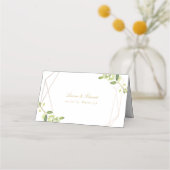 モダン幾何パーソナライズされた結婚緑 プレイスカード (裏面)