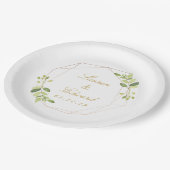 モダン幾何パーソナライズされた結婚緑 ペーパープレート (アングル)