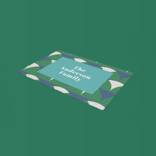 モダン幾何ブルー緑レトロはっきりしたファミリー ドアマット